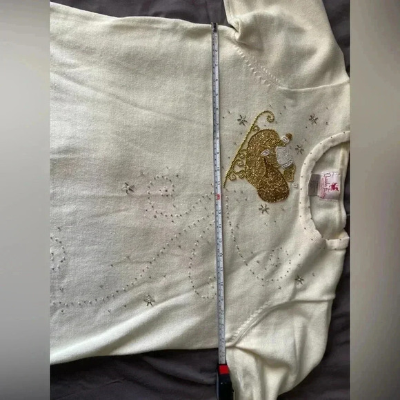 Quacker Factory Cream Sweater with Gold Sleigh Design - Picture 7 of 9